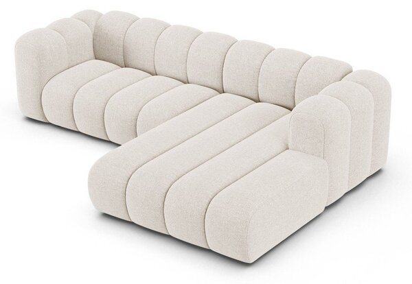 Divano angolare color crema (con penisola a destra/con chaise lounge) con rivestimento in ciniglia Lupine – Micadoni