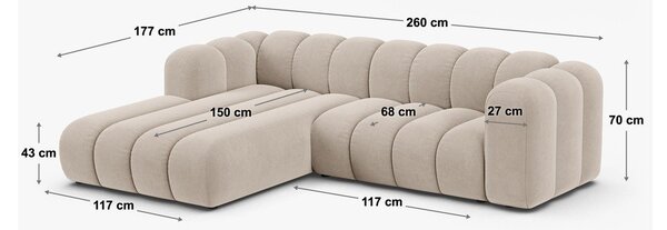Divano angolare color crema (con penisola a destra/con chaise lounge) con rivestimento in ciniglia Lupine – Micadoni