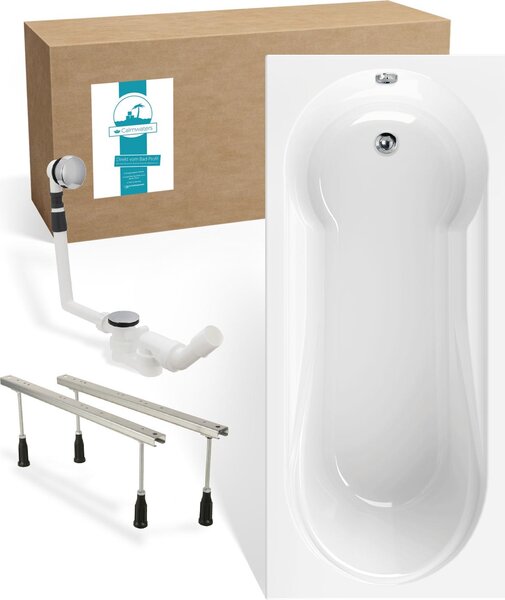 Calmwaters® Set da bagno rettangolare 180x80 cm con piedini e scarico a scomparsa, vasca in acrilico Modern Small 2 con zona doccia integrata, set da bagno completo, 180 x 80 cm, bianco, 99000290
