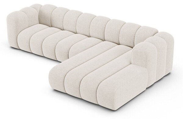 Divano angolare color crema (con penisola a destra/con chaise lounge) con rivestimento in ciniglia Lupine – Micadoni