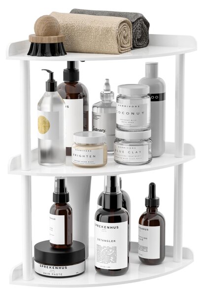 Organizzatore angolare in acrilico a 3 ripiani, dimensioni 24x24x40 cm, colore bianco