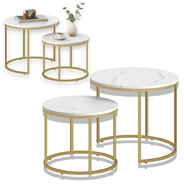 Couchitsch set di 2 rotondo, tavolino in metallo da salotto 53 x 45 cm & 43 x 35 cm (Ø x H), tavolino da divano in marmo, mulisoft, tavolino rotondo, 2 pezzi