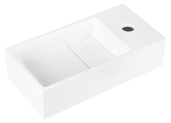 Lavabo da appoggio - Solid Surface resistente ai graffi - Lavabo da parete con foro per rubinetto - Lavabo compatto per bagno - 36 x 18,5 x 9 cm - Bianco