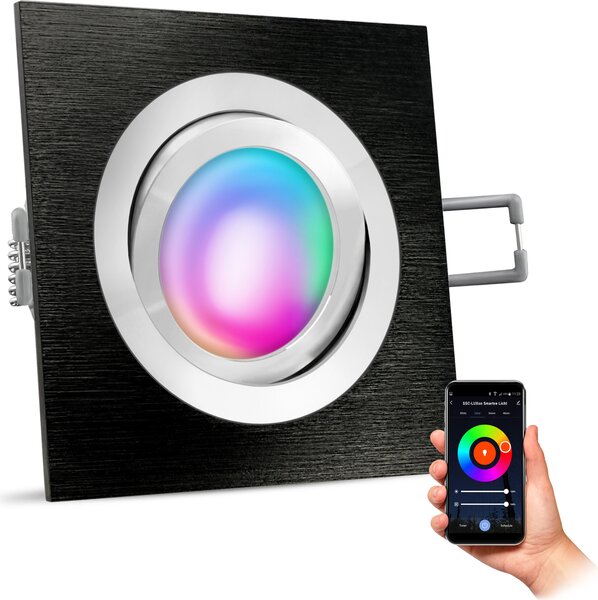 SSC-LUXon QF-2 Design Faretto da incasso LED RGB orientabile nero incl. WLAN Smart GU10 - Luce da incasso compatibile con Alexa, Siri e Google