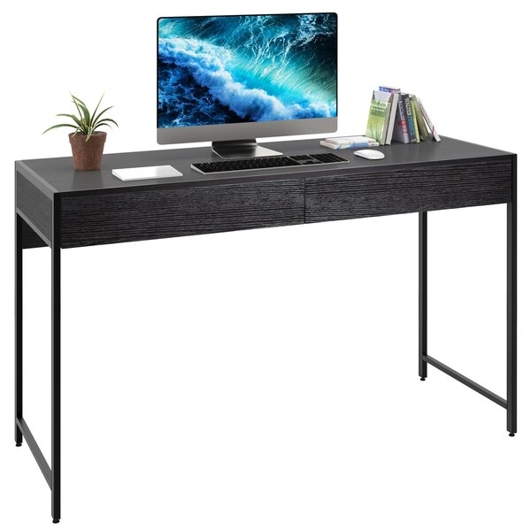 Costway Scrivania di legno con 2 cassetti per ufficio, Tavolo per computer con struttura in acciaio Nero