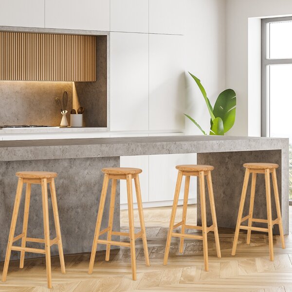 Costway Set di 2 sgabelli da bar di bambù con poggiapiedi, Sedie rotonde per cucina sala da pranzo salone pub Naturale
