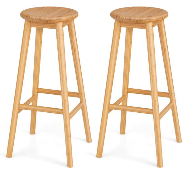 Costway Set di 2 sgabelli da bar di bambù con poggiapiedi, Sedie rotonde per cucina sala da pranzo salone pub Naturale