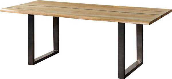 MASSIVMOEBEL24 | Tavolo da pranzo in legno di mango e resina epossidica nera 200x100x76 laccato natur / gambe a U antracite lucido EPOXY