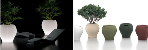 Vaso dalle forme morbide e avvolgenti, Vera Pot SMALL Dimensioni 50x h 48 cm -LED OUTDOOR BATTERY RGBW - OPA trasparente