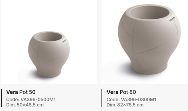 Vaso dalle forme morbide e avvolgenti, Vera Pot SMALL Dimensioni 50x h 48 cm -LED OUTDOOR BATTERY RGBW - OPA ALB Finitura Alabastro Effetto Luca calda