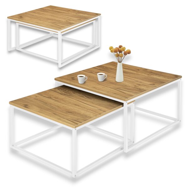 Set di 2 tavolini, tavolino da caffè, tavolino da salotto, tavolino angolare, tavolino con struttura in metallo, tavolino in stile loft