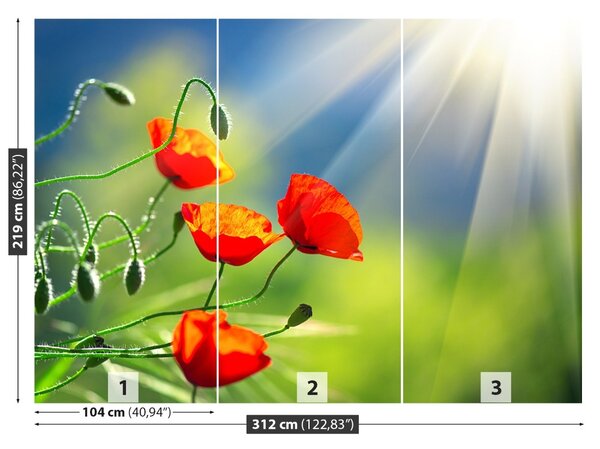 Carta da parati Sole e papaveri 104x70 cm