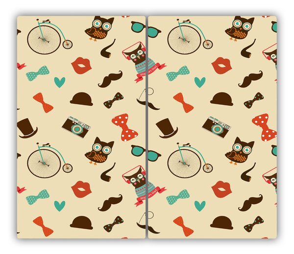 Tagliere in vetro temperato Gufi hipster 60x52 cm