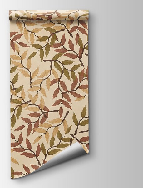 Carta da parati Motivo di foglie su sfondo beige, Carta da parati Foglie, Carta da parati popolare, t00824 - Tapeko.it