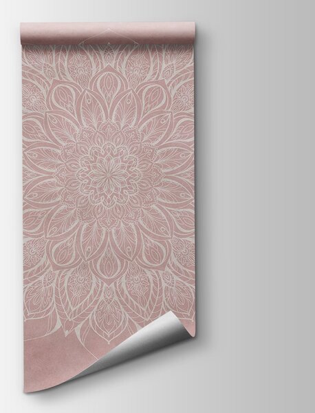 Carta da parati Mandala bianco e rosa, Carta da parati le piume, Carta da parati popolare, t00827v2 - Tapeko.it