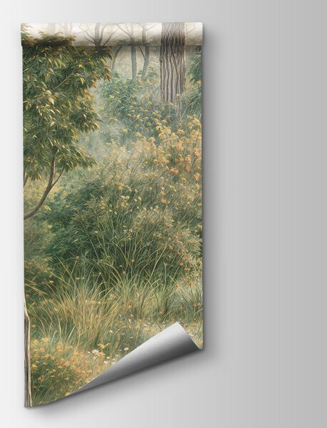 Carta da parati Dipinto raffigurante una foresta con alberi e piante, Carta da parati Natura, Carta da parati popolare, t00834 - Tapeko.it