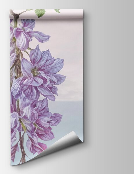 Carta da parati Dipinto raffigurante un arco decorato con fiori viola, Carta da parati Floreale, Carta da parati popolare, t00839 - Tapeko.it