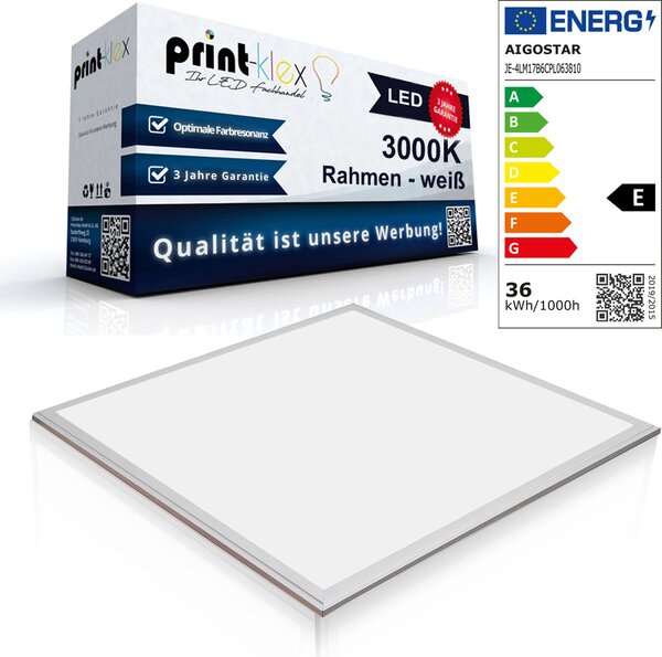 Pannello LED Ultraslim 60x60cm Plafoniera Lampada Pannello 3000K-Bianco caldo 36W 3600 LM Cornice bianca - Serie Office Plus