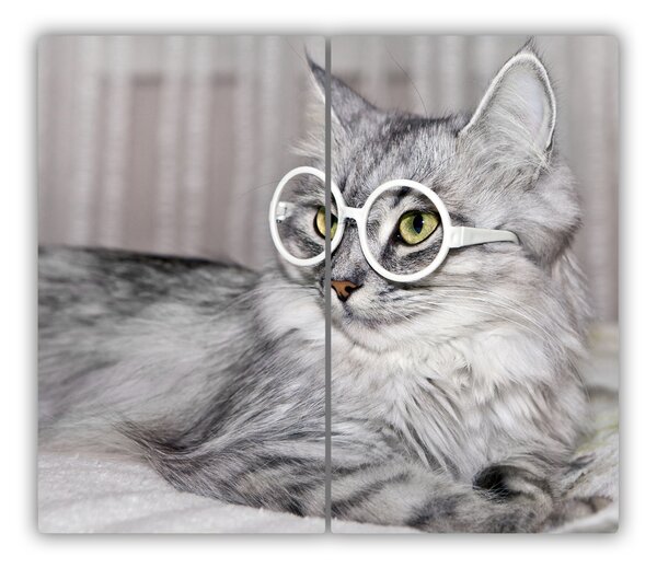 Tagliere in vetro Gatto con occhiali 60x52 cm