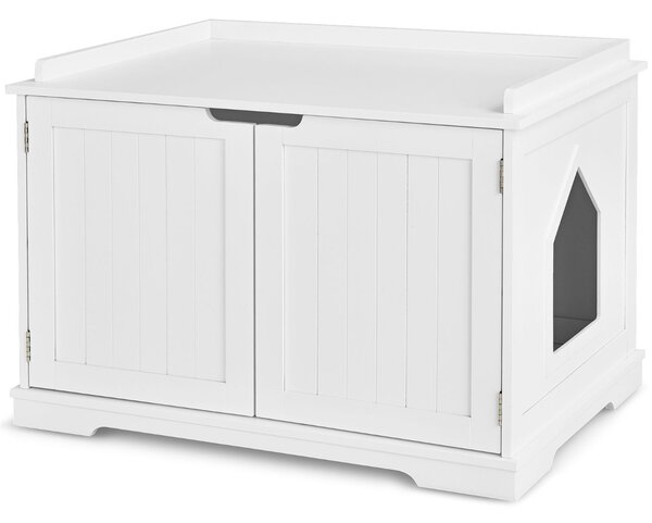 Costway Casetta privata per gatti con struttura in legno resistente, Casa multifunzionale con foro per gatti Bianco