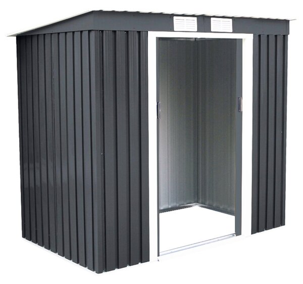 Costway Casetta da giardino per gli utensili 213x130x173cm in lamiera d'acciaio Grigio