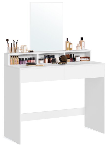 VASAGLE: toeletta con specchio grande, 2 cassetti, 3 ripiani aperti, bianco, stile moderno