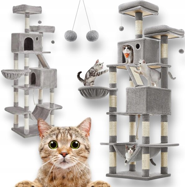 Albero per gatti robusto, di grandi dimensioni, con rifugio e pali in sisal, ideale per i gatti