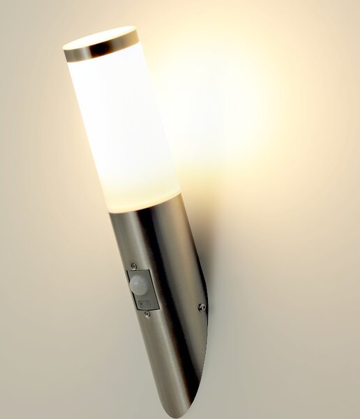 Kwazar Luminaire, lampada da esterno con sensore di movimento, 230 V, E27, 50 W, IP44, argento
