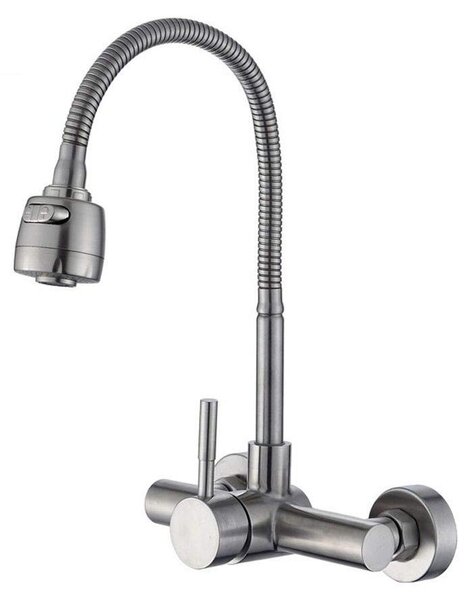 Rubinetto da cucina in acciaio inossidabile, da montare a parete, con acqua calda e fredda