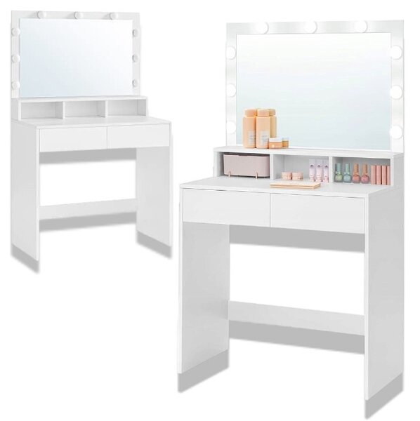 Comò da trucco con specchio per signore, tavolo da trucco, mobiletto cosmetico con cassetti e 3 scomparti, mobiletto da trucco, mobiletto cosmetico, bianco