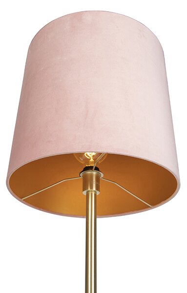 Lampada da terra romantica in ottone con paralume rosa 40 cm - Simplo