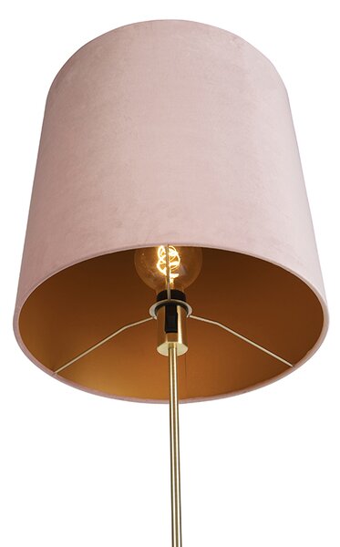 Lampada da terra oro/ottone con paralume in velluto rosa 40/40 cm - Parte
