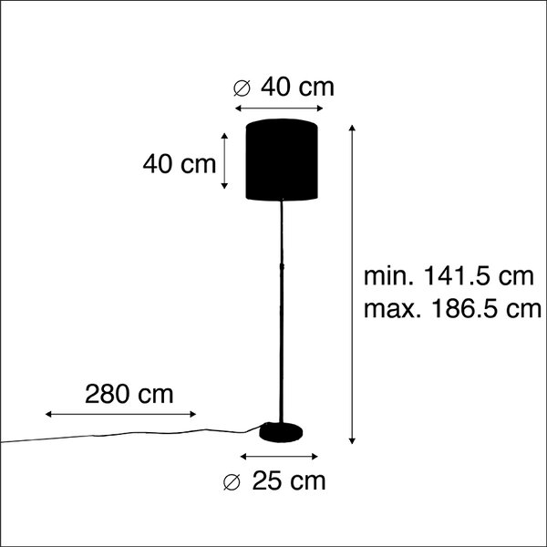 Lampada da terra oro/ottone con paralume in velluto rosa 40/40 cm - Parte