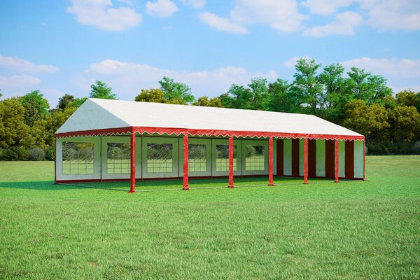 Tenda per feste 6x12 metri, PVC PREMIUM, 500 g/m² - Rosso e bianco