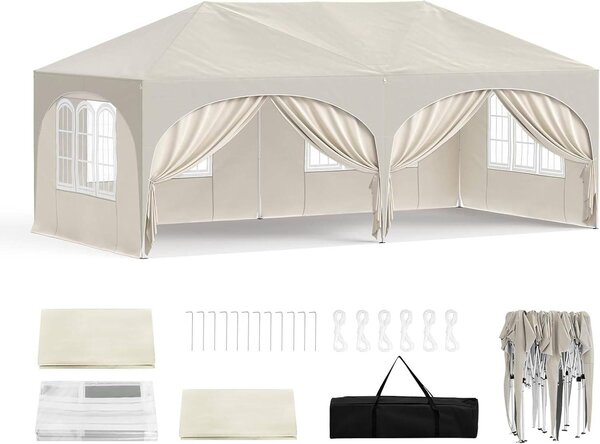 Gazebo WOLTU, gazebo pieghevole 3x6 m, con 6 pareti laterali, gazebo per feste idrorepellente protezione UV 50+, per giardino esterno campeggio Beige
