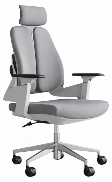 Sedia da ufficio ergonomica con poggiatesta e braccioli regolabili, colore grigio