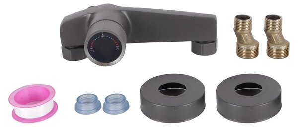 1 set di accessori per bagno grigi, comprensiva di rubinetto, vasca da bagno, miscelatore, scarico dell'acqua