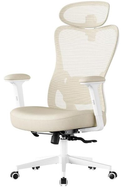 Sedia da ufficio ergonomica modello OBN066LF01, con capacità di carico fino a 150 kg, colore bianco/beige