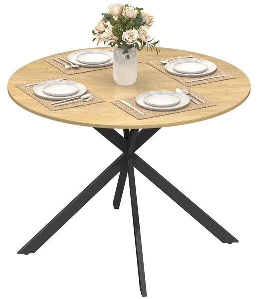 HOMCOM Tavolo da pranzo rotondo per 4 persone, tavolo da cucina in stile industriale, rovere