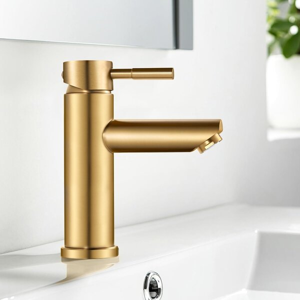 Miscelatore monocomando per lavabo con finitura in ottone spazzolato dorato