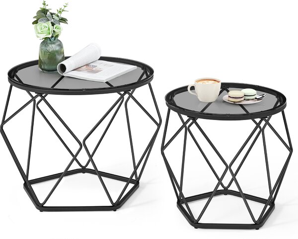 VASAGLE Tavolino, set da 2, piano rimovibile, grigio ardesia-nero inchiostro