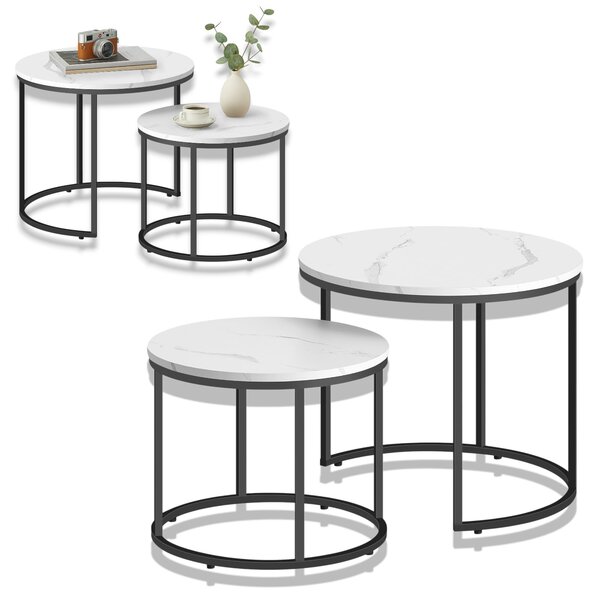 Couchitsch set di 2 rotondo, tavolino in metallo da salotto 53 x 45 cm & 43 x 35 cm (Ø x H), tavolino da divano in marmo, mulisoft, tavolino rotondo, 2 pezzi