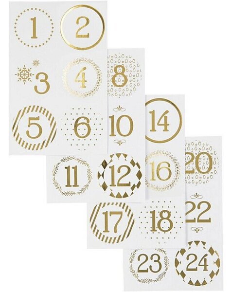 Adesivi per il calendario dell'Avvento bianco, oro