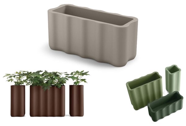 Fioriera NEBULA in Polietilene � un set di vasi con curve sinuoso e forma ondulata Dimensioni 89x35xh 40 cm Colore Ambra