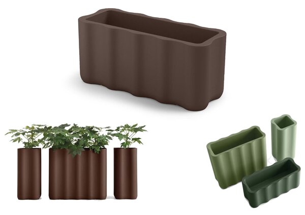 Fioriera NEBULA in Polietilene � un set di vasi con curve sinuoso e forma ondulata Dimensioni 89x35xh 40 cm Colore Corten