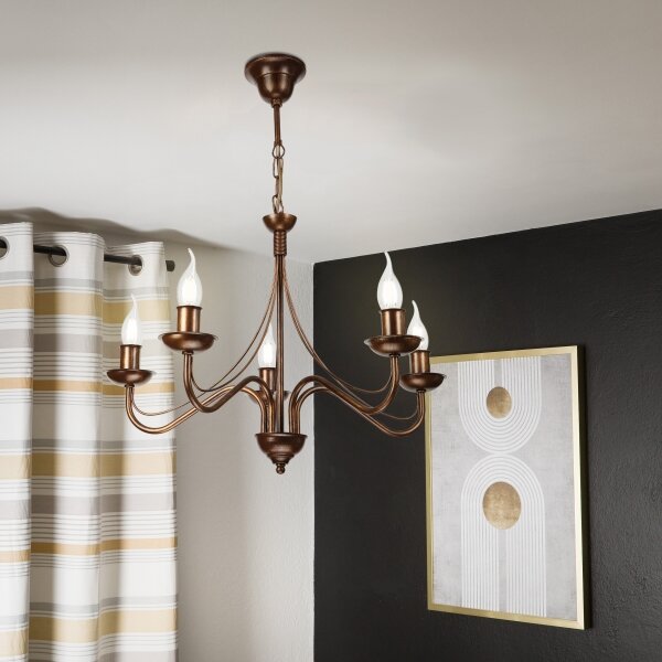 Lampadario a sospensione con catena ANTON 5xE14/15W/230V finitura bronzo