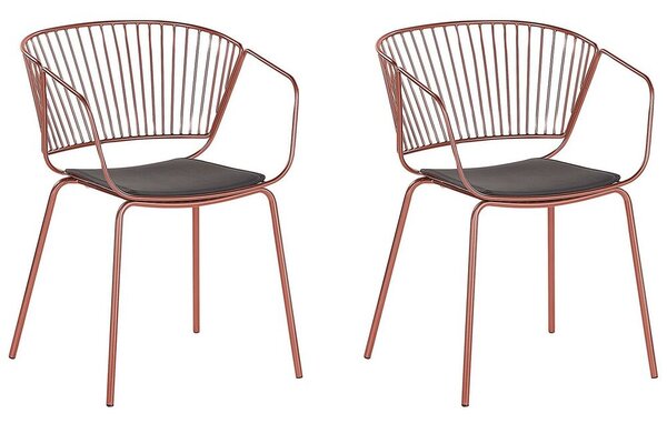 Set di 2 Sedie da Pranzo Design in Metallo Color Rosso Metallizzato Cuscino in Ecopelle Beliani
