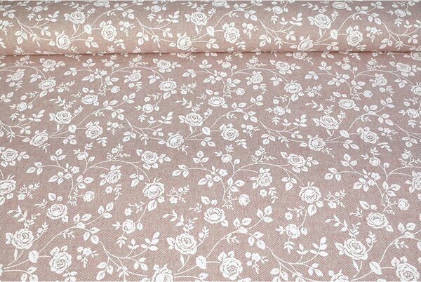 Tessuto decorativo al metro - mini fiori bianchi su sfondo rosa, al. 140 cm