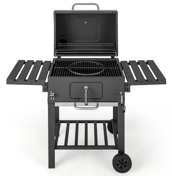 Costway Barbecue a carbone con area cottura da 0,25㎡ 2 tavolini laterali 2 ruote e apribottiglie, Barbecue all'aperto