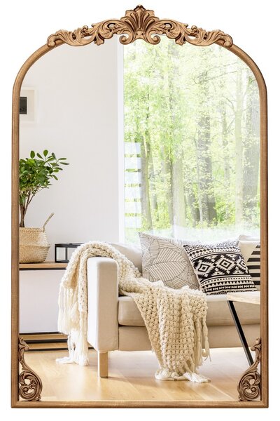 Costway Specchio da parete ad arco barocco ornato con cornice in metallo, Specchio da parete vintage ed antico 76 x 51 cm